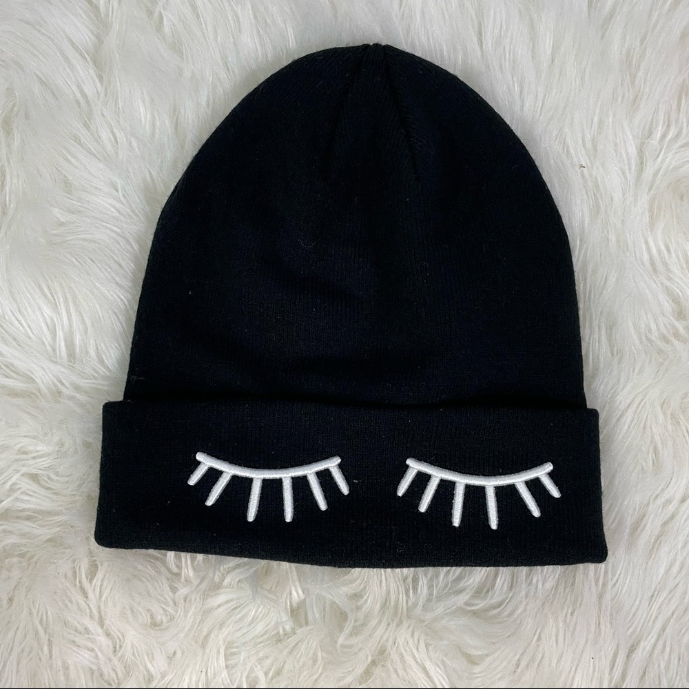 H&M Black Beanie with Eyelashes